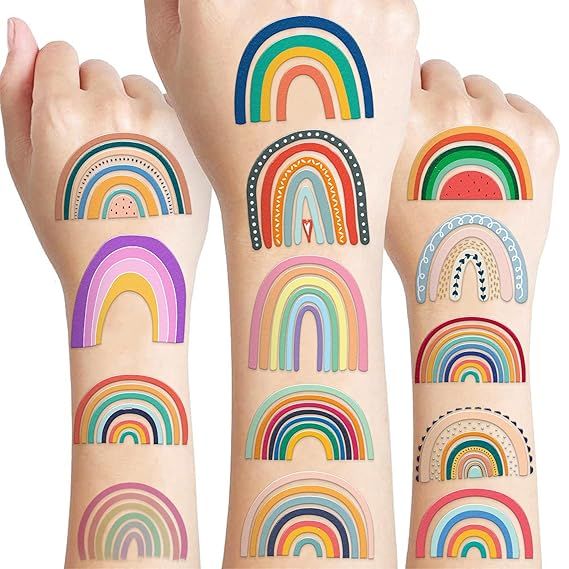 108 PCS 10 Sheet Pastel Rainbow Temporary Tattoos Sticker Boho Rainbow Birthday Party Decorations... | Amazon (US)