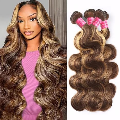 Highlight Bundles Human Hair 4/27 Body Wave Bundles Ombre Honey Blonde Human Hair 4 Bundles 10A G... | Amazon (US)