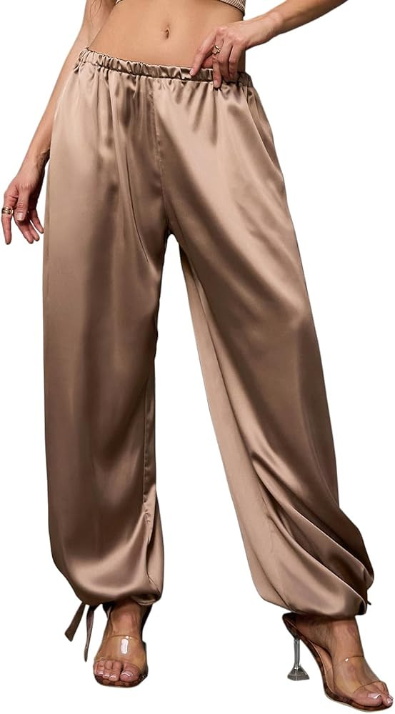 Perfashion Women Satin Pants Balloon Silk Dressy Harem Trousers Flowy Oversized Baggy Joggers Goi... | Amazon (US)