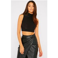 Basic Black Slinky Turtle Neck Crop Top | PrettyLittleThing US