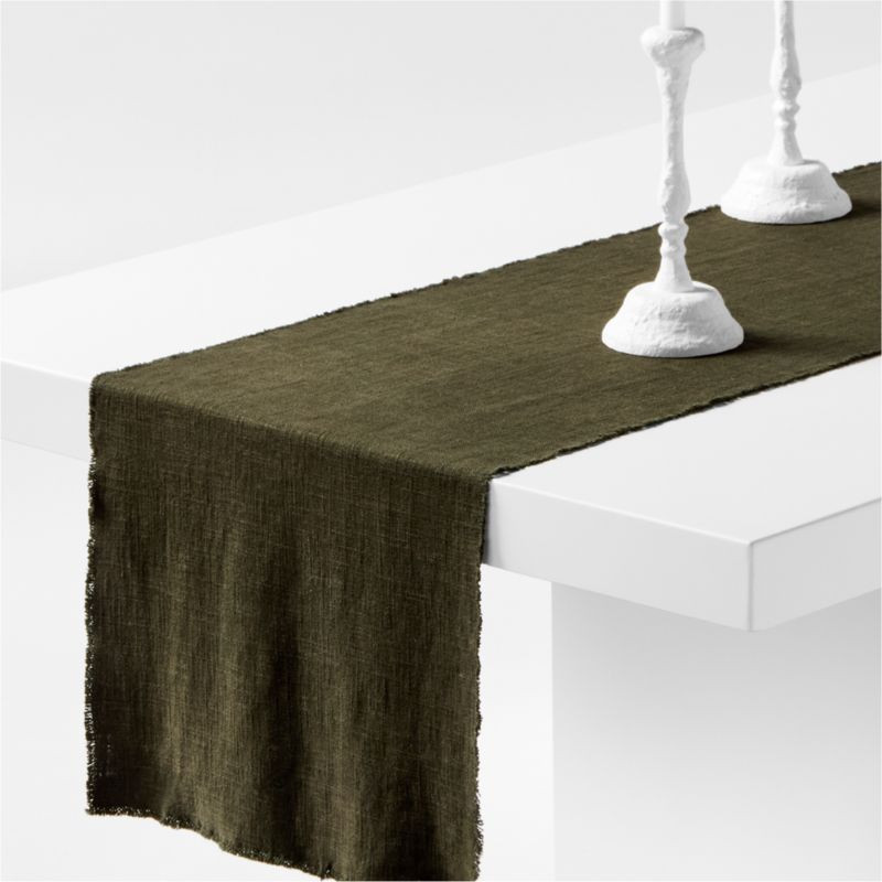 Hudson 120" Ficus Green Table Runner + Reviews | Crate & Barrel | Crate & Barrel