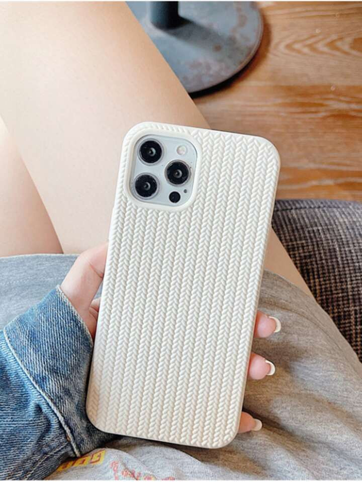 1pc Solid Color Liquid Silicone Woven Texture Phone Case For Apple Iphone | SHEIN