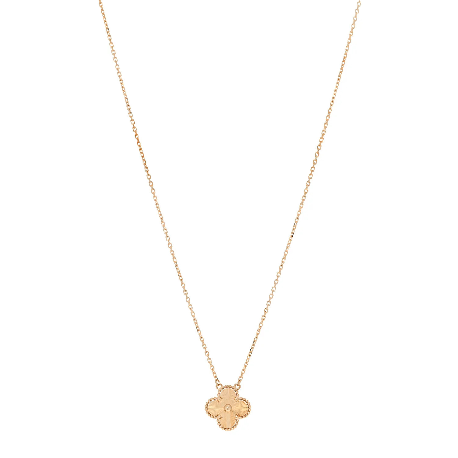 Van Cleef &amp; Arpels 18K Yellow Gold Guilloche Vintage Alhambra Pendant Necklace 1867548 | FASHIONPHILE (US)