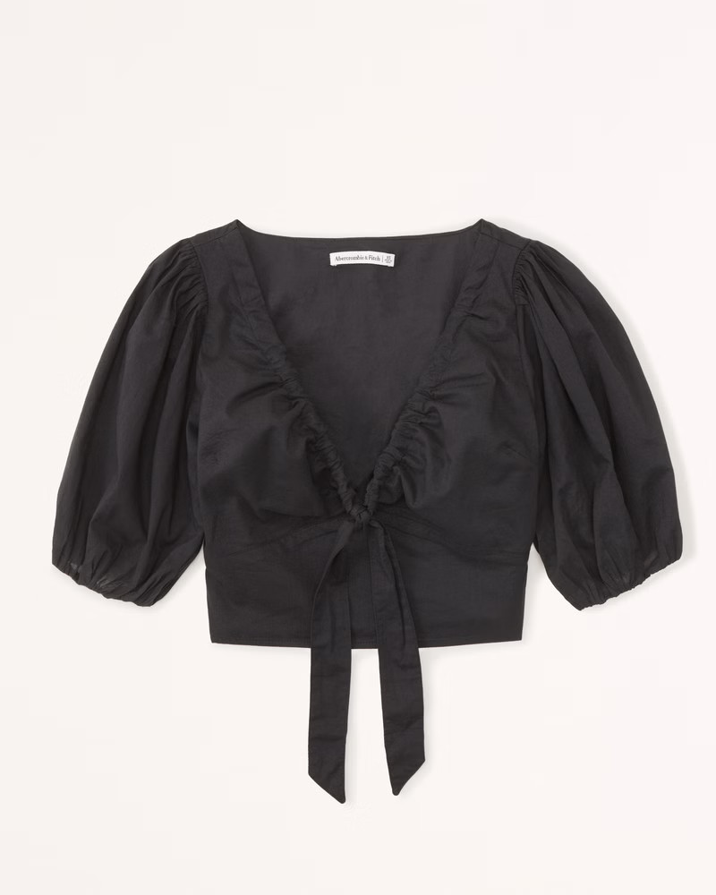 Women's Tie-Front Puff Sleeve Top | Women's New Arrivals | Abercrombie.com | Abercrombie & Fitch (US)