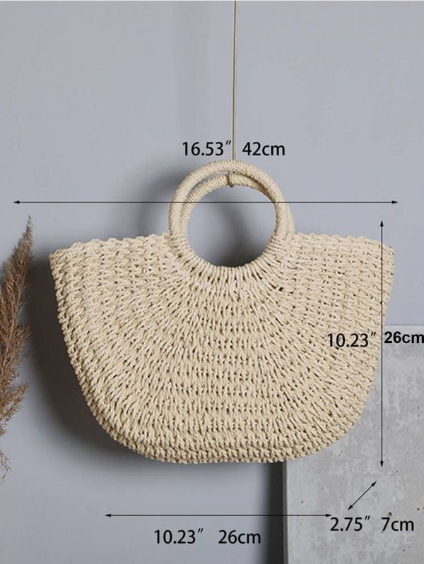 Minimalist Top Handle Straw Bag,Perfect For Summer Beach Travel Vacation | SHEIN