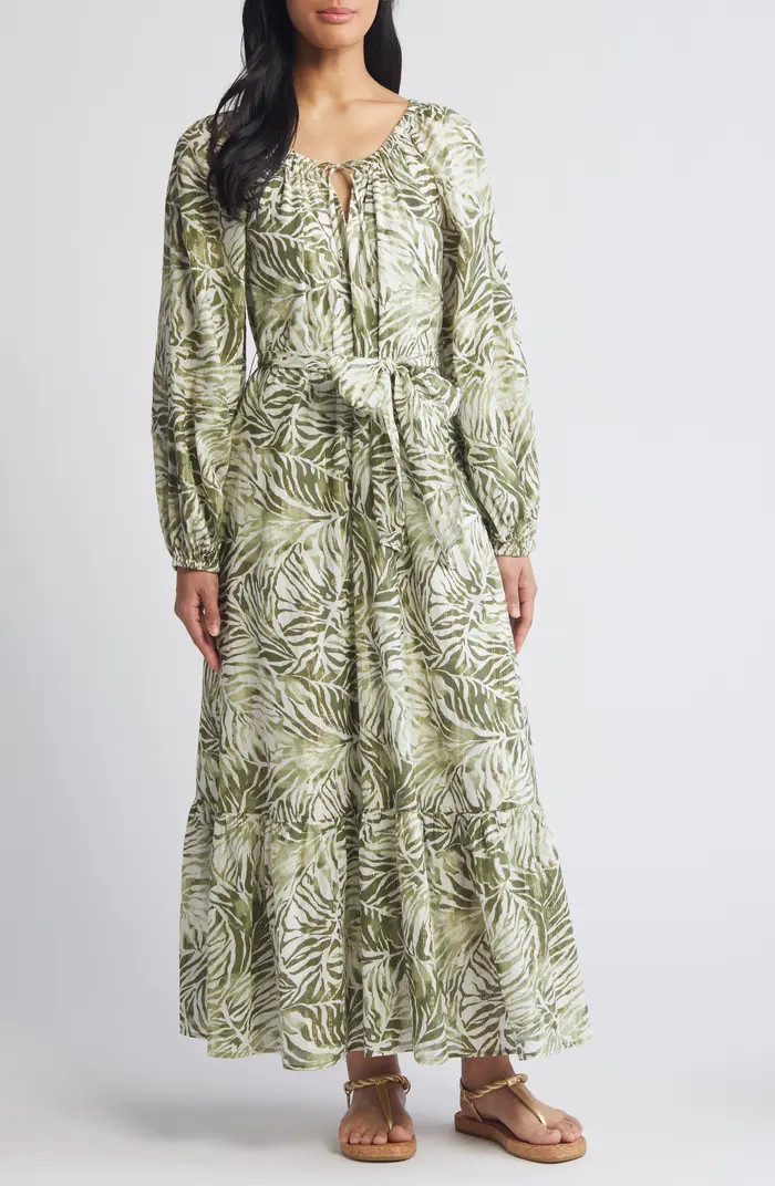 Tommy Bahama Monstera Mirage Long Sleeve Cotton Blend Maxi Dress | Nordstrom | Nordstrom