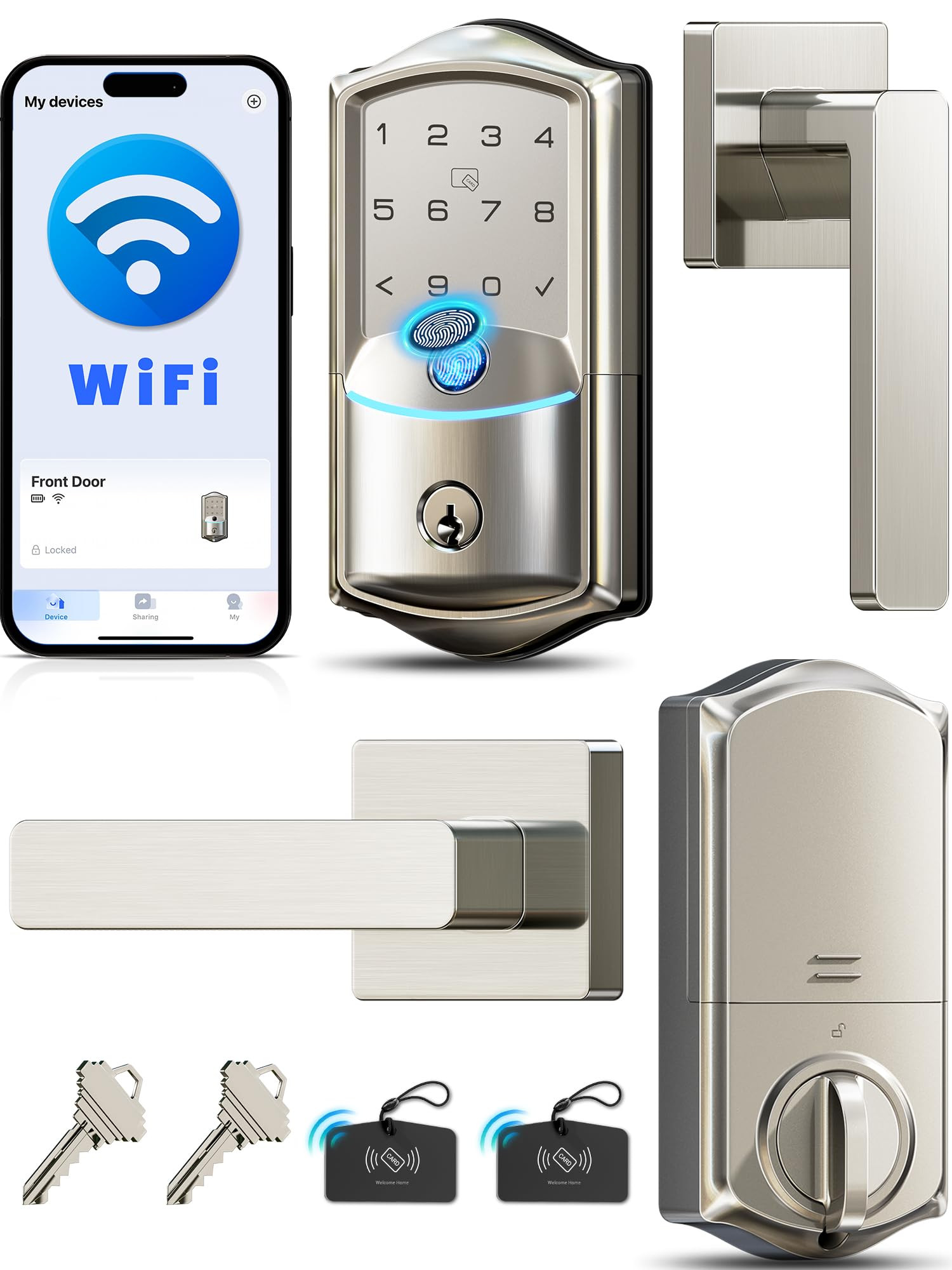 Veise VE027-L Built-in WiFi Smart Lock with Lever Handles, Fingerprint keyless Entry Door Lock Se... | Amazon (US)