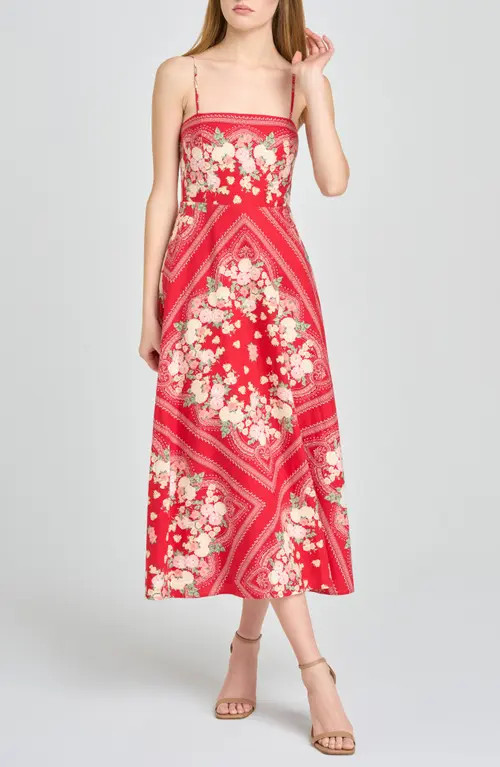 WAYF Josefina Floral Midi Dress in Red Scarf at Nordstrom, Size Medium | Nordstrom