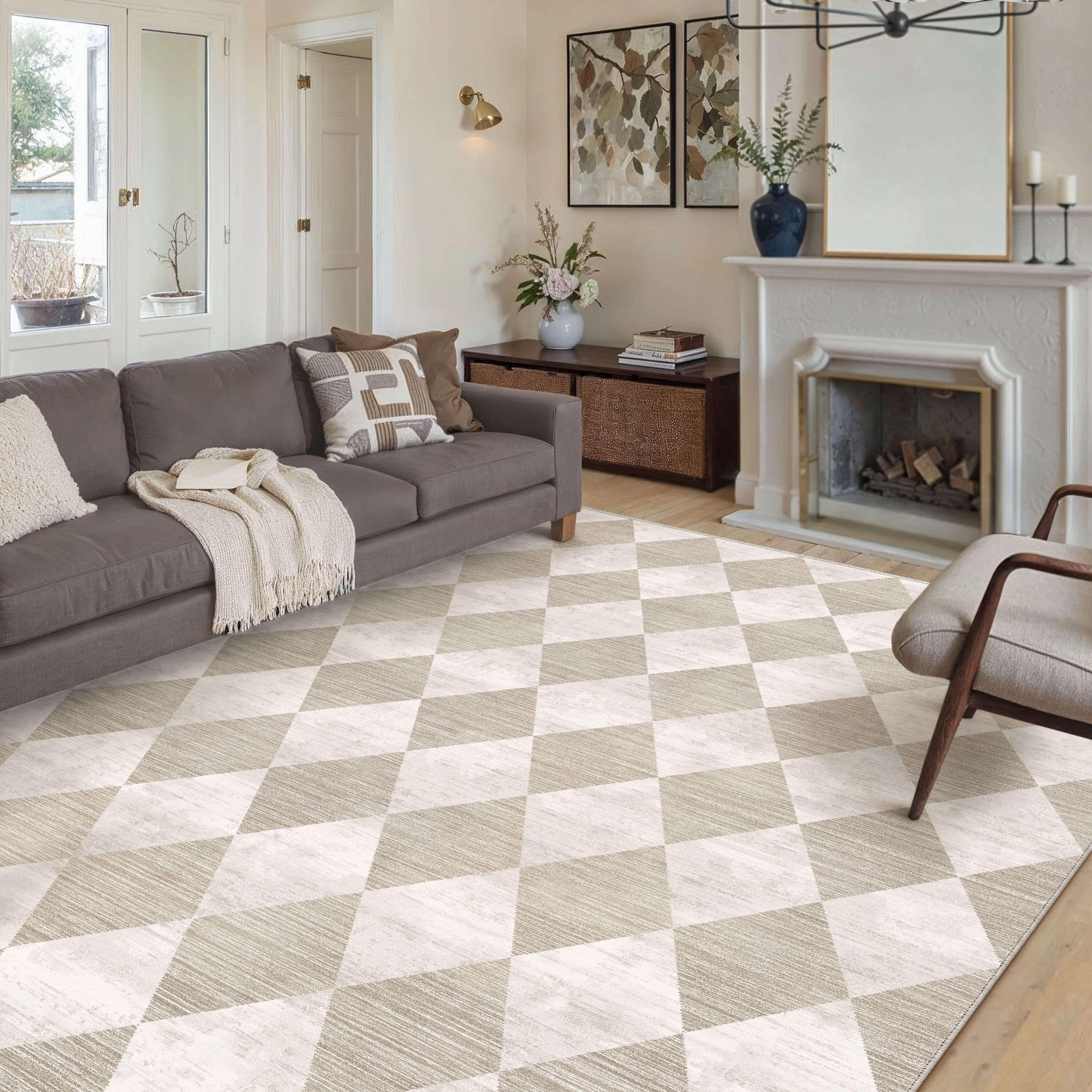 BERTHMEER 5'x7' Area Rugs for Living Room Modern Rhombus Checkered Rugs Bedroom Office Dining Roo... | Walmart (US)