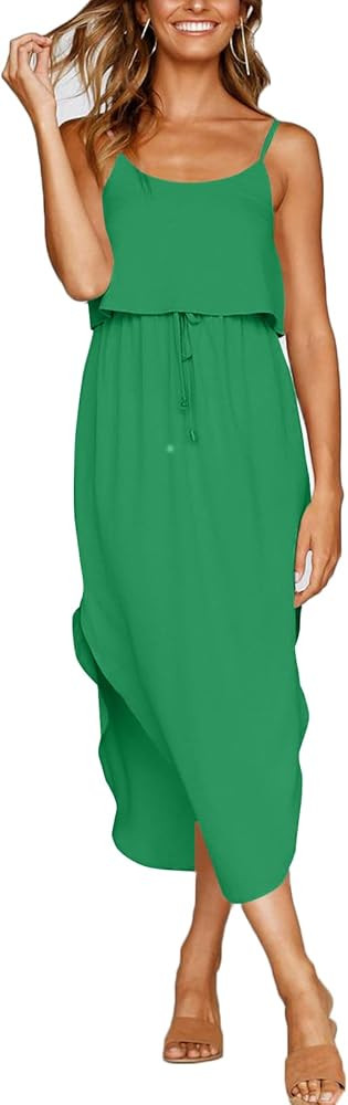 NERLEROLIAN Women's Adjustable Strappy Split Summer Beach Casual Midi Dress………… | Amazon (US)