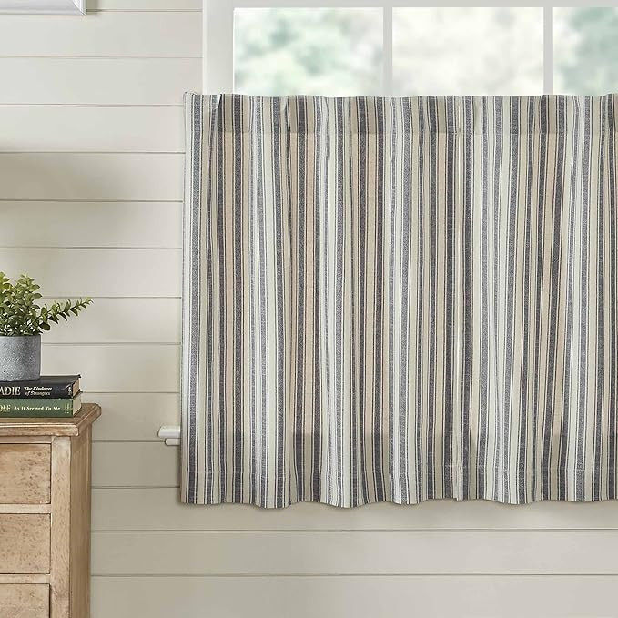 Piper Classics Market Place Gray Ticking Stripe 36" Tier Curtains | Amazon (US)