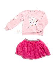 Girls 2pc Ghost Crew Neck Sweatshirt And Tutu With Hair Clips Set | Kids' Sets | Marshalls | Marshalls