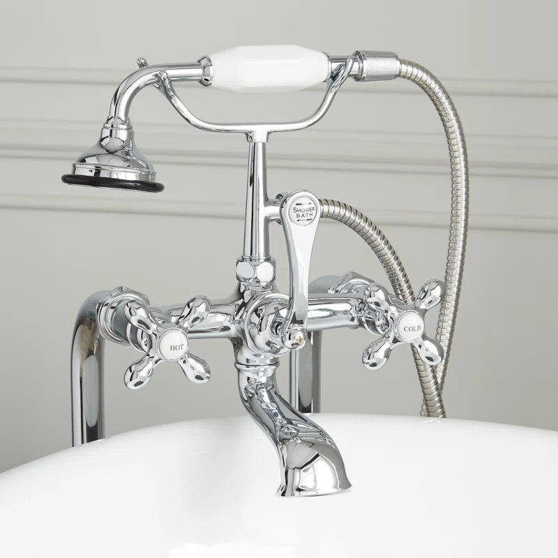 Telephone Style Floor Mounted Tub Faucet with Cross Handles | Wayfair North America