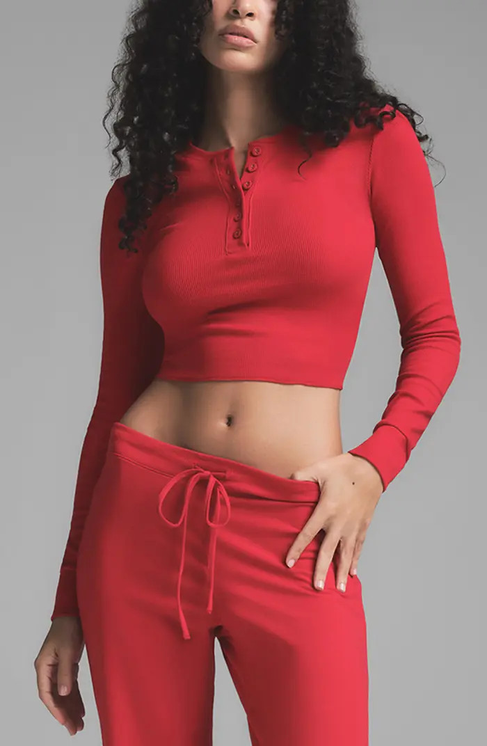 Long Sleeve Crop Stretch Cotton Rib Henley | Nordstrom