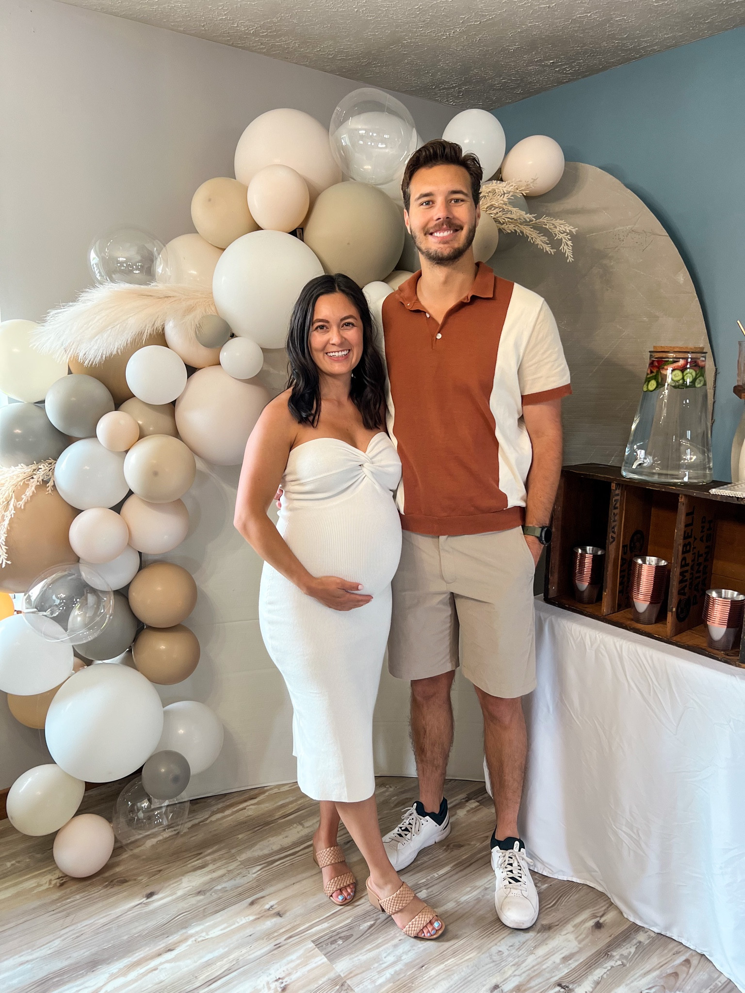 Baby shower dress. Amazon dress. Summer dress. White dress. Vacation dress. Maternity style, but non maternity wearing my pre pregnancy size small. Knit dress. Baby shower outfit idea. Babymoon style. 

#LTKbump #LTKstyletip #LTKunder50