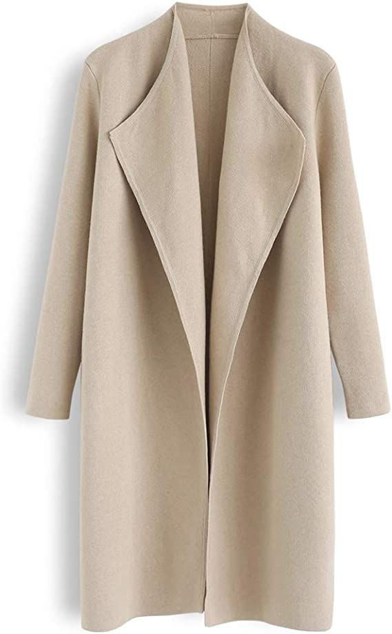 CHICWISH Women's Classy Light Tan Open Front Knit Coat Cardigan, Size XL-XXL | Amazon (US)