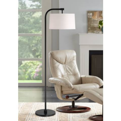 360 Lighting Serra 64" Black Chairside Arc Offset Arm Floor Lamp | Lamps Plus