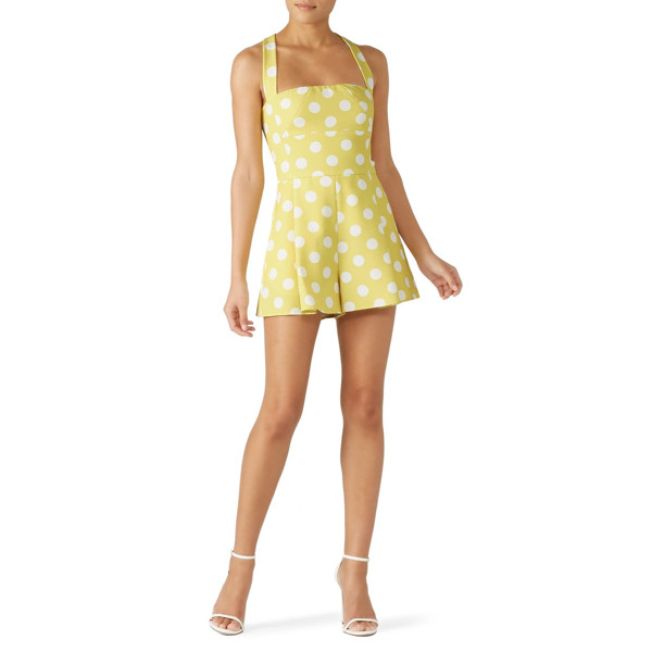 Black Halo Polka Dot Emerson Romper print-white-yellow | Rent the Runway