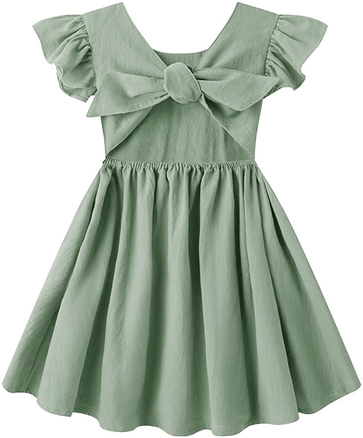 Dutebare Toddler Girls Dress Cotton Linen Ruffle Backless Sleeveless Kids Casual Party Dresses | Amazon (US)