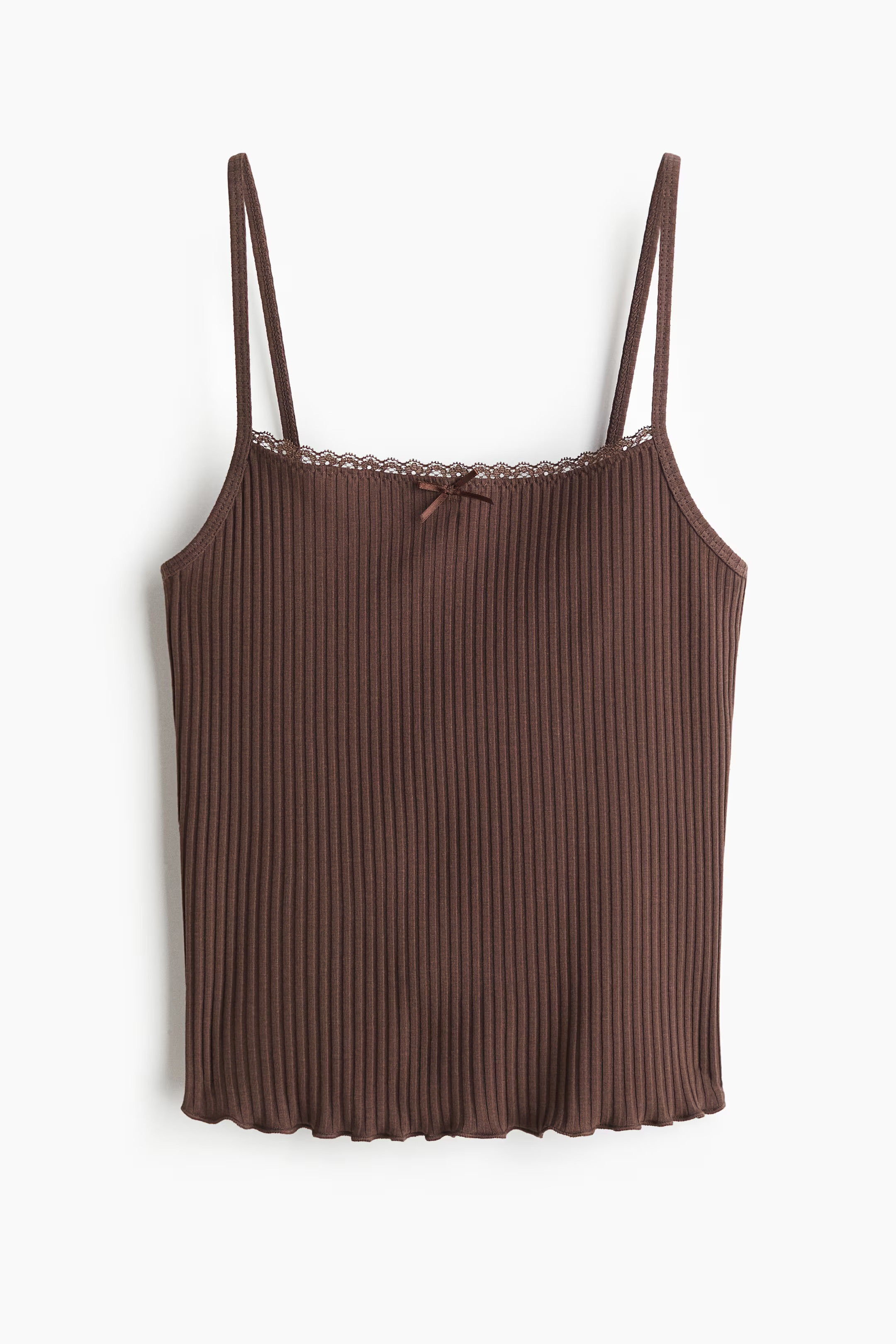 Lace-trimmed strappy top - Brown - Ladies | H&M GB | H&M (UK, MY, IN, SG, PH, TW, HK)