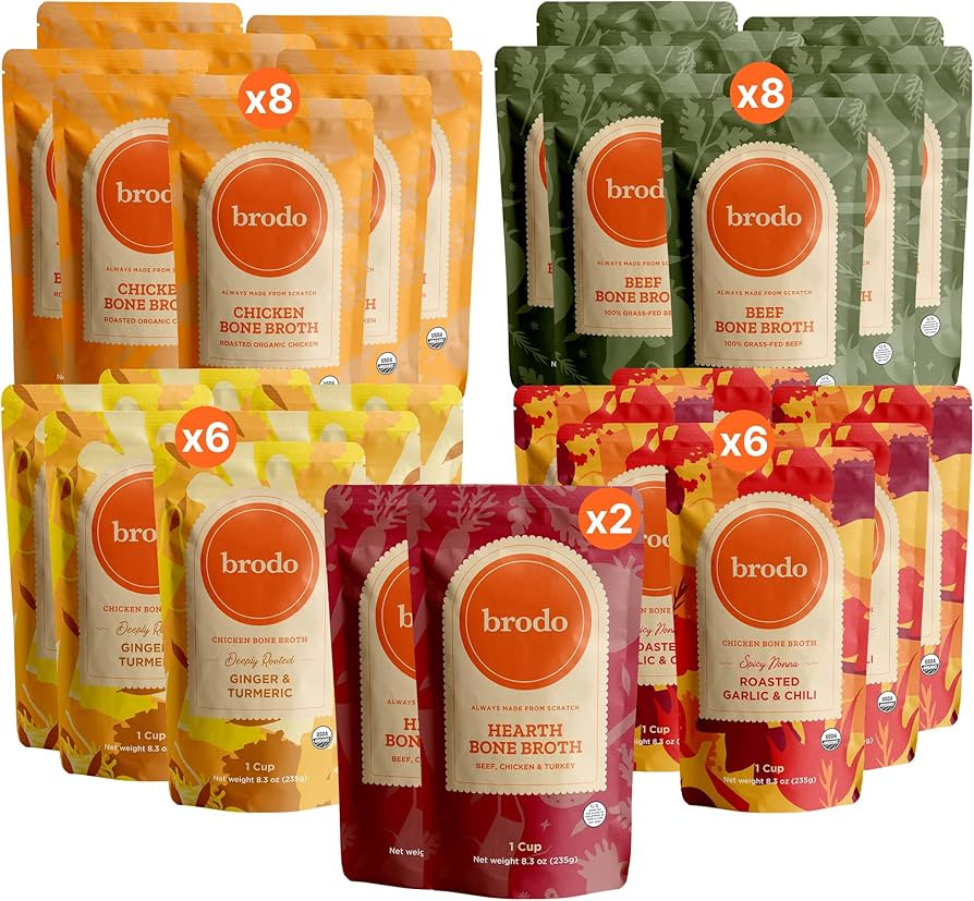 Brodo Bone Broth Ultimate Variety Bundle, 5 Flavors, 6 Cups Each (30 Cups Total) | Amazon (US)