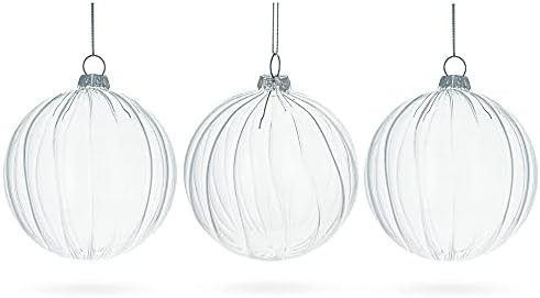 BestPysanky Set of 3 Striped Clear Glass Ball Ornaments 4.2 Inches | Amazon (US)