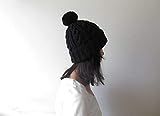 Cable Knit Hat in Black, Womens Pom Pom Hat, Hand Knit Beanie with Folded Brim, Hat for Men, Wool Bl | Amazon (US)