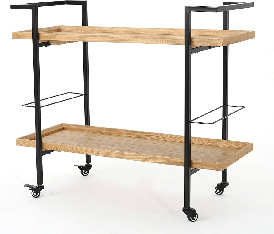 Christopher Knight Home Gerard Industrial Wooden Bar Cart, Natural Finish / Black | Amazon (US)