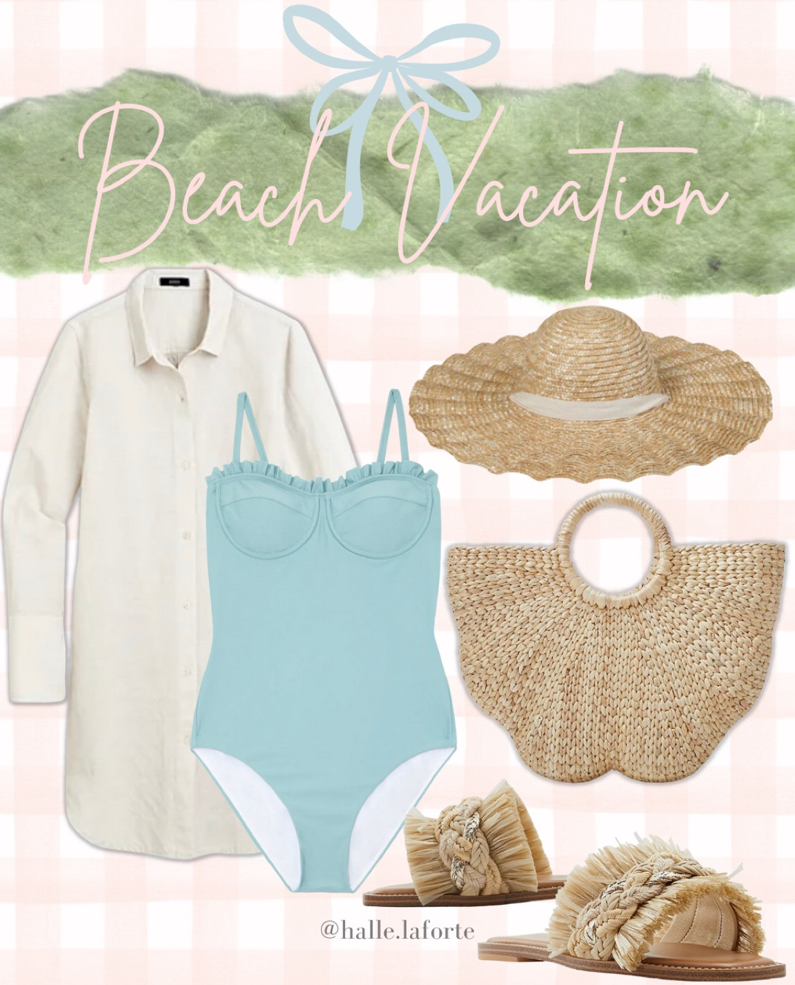 Beach vacation 
Blue ruffle one piece 
Cream coverup 
Tan coverup 
Scalloped hat 
Scalloped bag 
Woven Sandals 
Summer sandals 
Vacation sandals #springoutfits #fallfavorites #LTKbacktoschool #fallfashion #vacationdresses #resortdresses #resortwear #resortfashion #summerfashion #summerstyle #LTKseasonal #rustichomedecor #liketkit #highheels #Itkhome #Itkgifts #Itkgiftguides #springtops #summertops #Itksalealert
#LTKRefresh #fedorahats #bodycondresses #sweaterdresses #bodysuits #miniskirts #midiskirts #longskirts #minidresses #mididresses #shortskirts #shortdresses #maxiskirts #maxidresses #watches #backpacks #camis #croppedcamis #croppedtops #highwaistedshorts #highwaistedskirts #momjeans #momshorts #capris #overalls #overallshorts #distressesshorts #distressedjeans #whiteshorts #contemporary #leggings #blackleggings #bralettes #lacebralettes #clutches #crossbodybags #competition #beachbag #halloweendecor #totebag #luggage #carryon # blazers #airpodcase #iphonecase #shacket #jacket #sale #under50 #under100 #under40 #workwear #ootd #bohochic #bohodecor #bohofashion #bohemian #contemporarystyle #modern #bohohome #modernhome #homedecor #amazonfinds #nordstrom #bestofbeauty #beautymusthaves #beautyfavorites #hairaccessories #fragrance #candles #perfume #jewelry #earrings #studearrings #hoopearrings #simplestyle #aestheticstyle #designerdupes #luxurystyle #bohofall #strawbags #strawhats #kitchenfinds #amazonfavorites #bohodecor #aesthetics #blushpink #goldjewelry #stackingrings #toryburch #comfystyle #easyfashion #vacationstyle #goldrings #fallinspo #lipliner #lipplumper #lipstick #lipgloss #makeup #blazers #LTKU #primeday
#StyleYouCanTrust #giftguide #LTKRefresh #LTKSale
#LTKHalloween #LTKFall #fall #falloutfits #backtoschool
#backtowork #LTKGiftGuide #amazonfashion #traveloutfit #familyphotos #liketkit #trendyfashion #fallwardrobe #winterfashion #christmas #holdavfavorites #ITKseasonal #grandmillennial #grandmillennialstyle 

#LTKswim #LTKFind #LTKstyletip