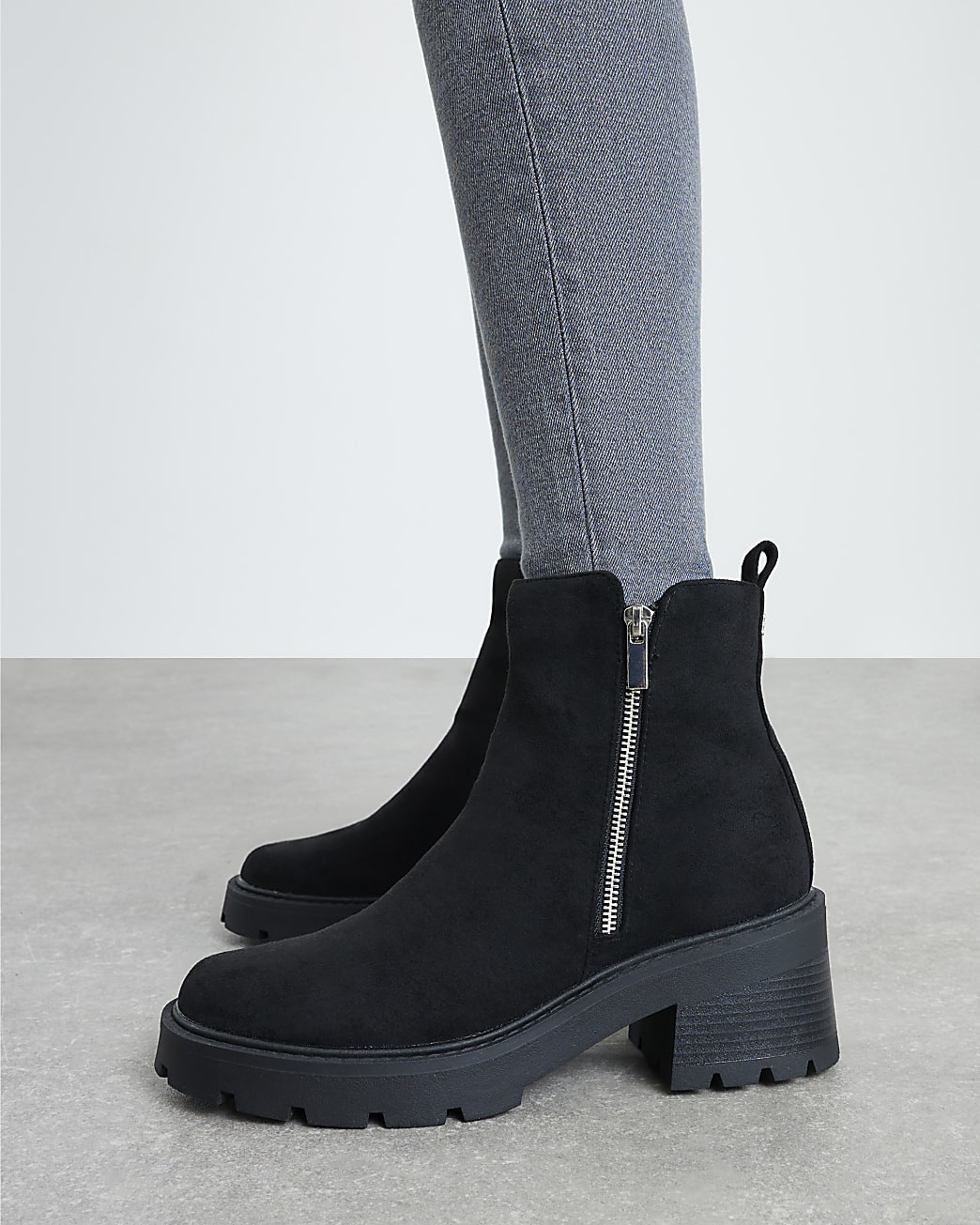 Black Block Heeled Side Zip Boots | River Island UK & IE