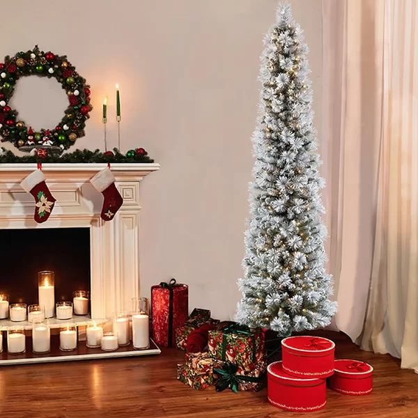 Pre-Lit Green Pine Artificial Christmas Tree with White Lights | Wayfair North America