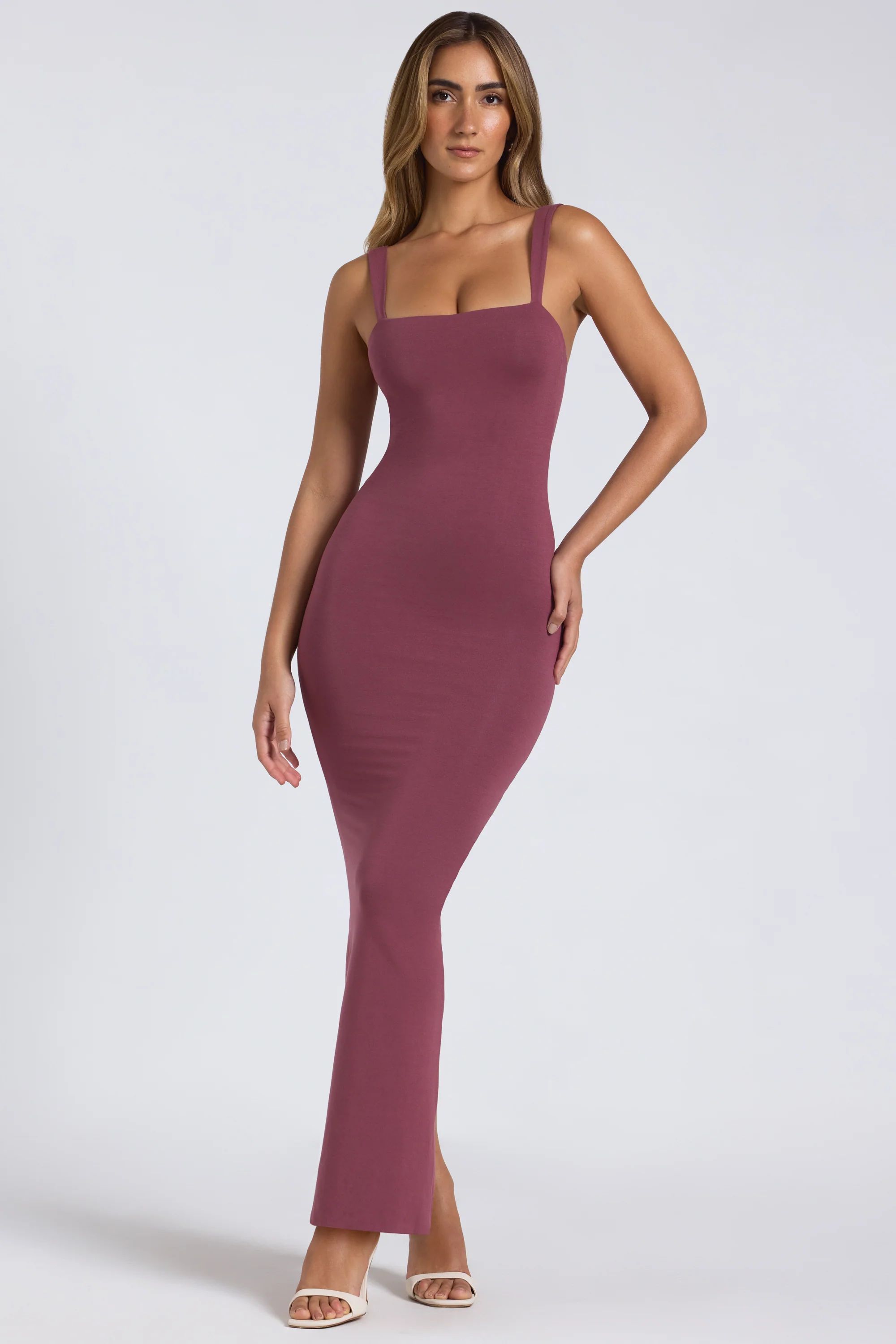 Modal Square Neck Low Back Maxi Dress in Plum | Oh Polly