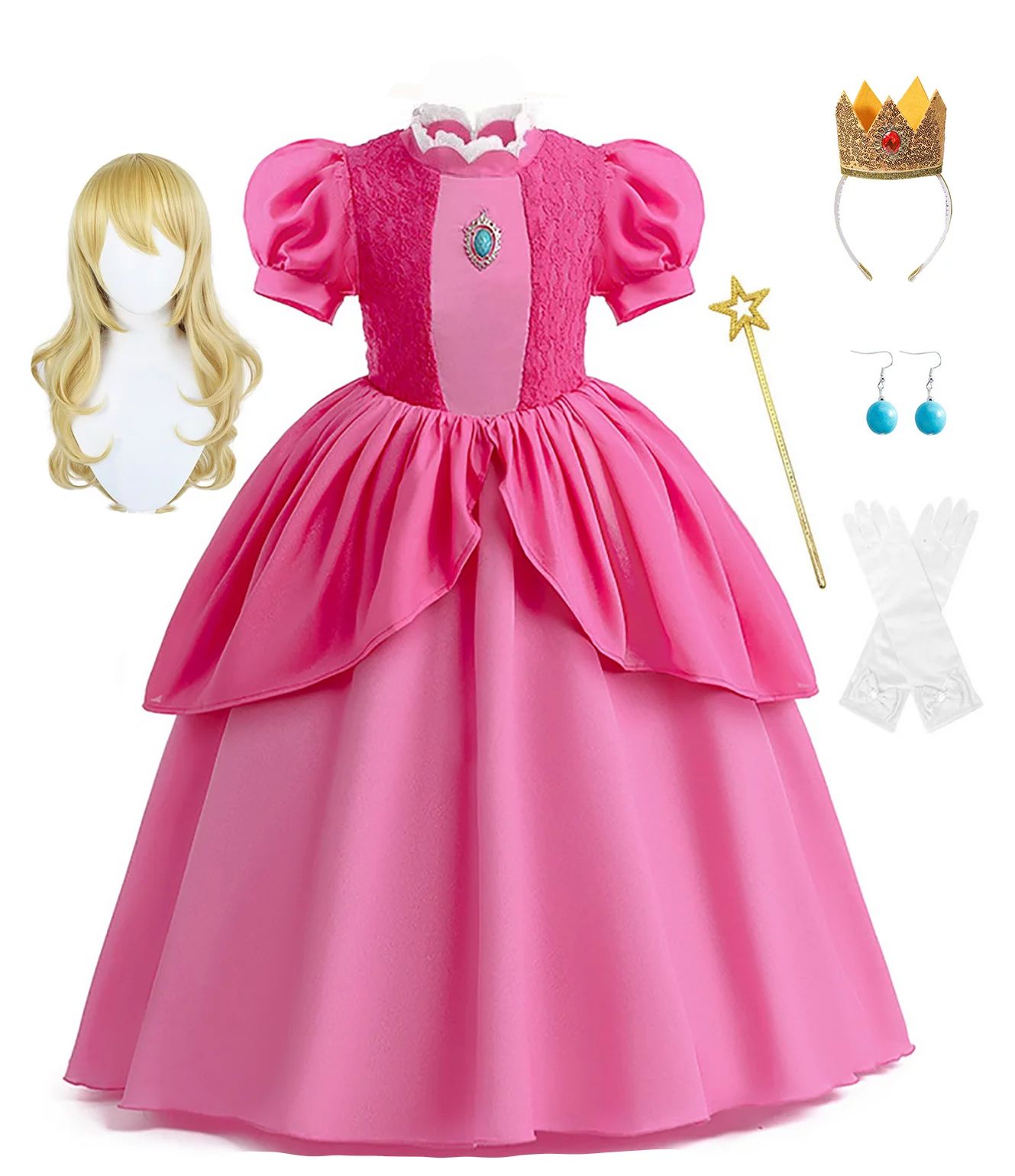 Super Brothers Girls Princess Dress Set, Peach Costume Set for Kids Birthday Party Gift 2-12 Year... | Walmart (US)