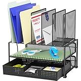 Amazon.com : SimpleHouseware Mesh Desk Organizer with Sliding Drawer, Double Tray and 5 Upright S... | Amazon (US)