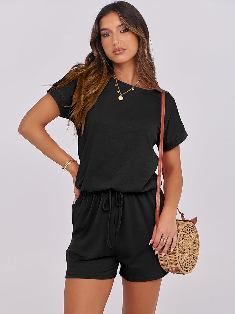 ANRABESS Rompers for Women Summer 2026 Casual Dressy One Piece Tshirt Short Pants Jumpsuit Beach ... | Amazon (US)