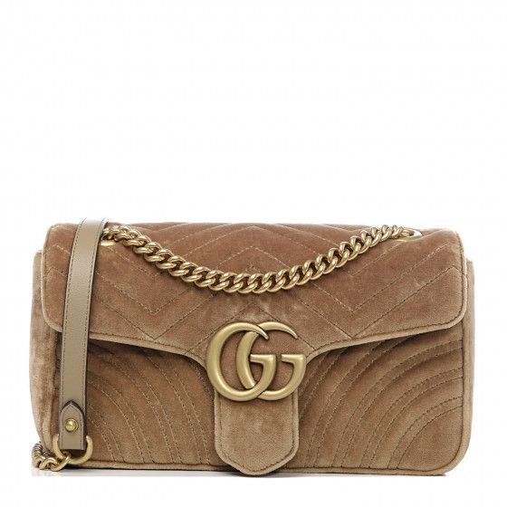 GUCCI Velvet Matelasse Small GG Marmont Shoulder Bag Taupe | Fashionphile