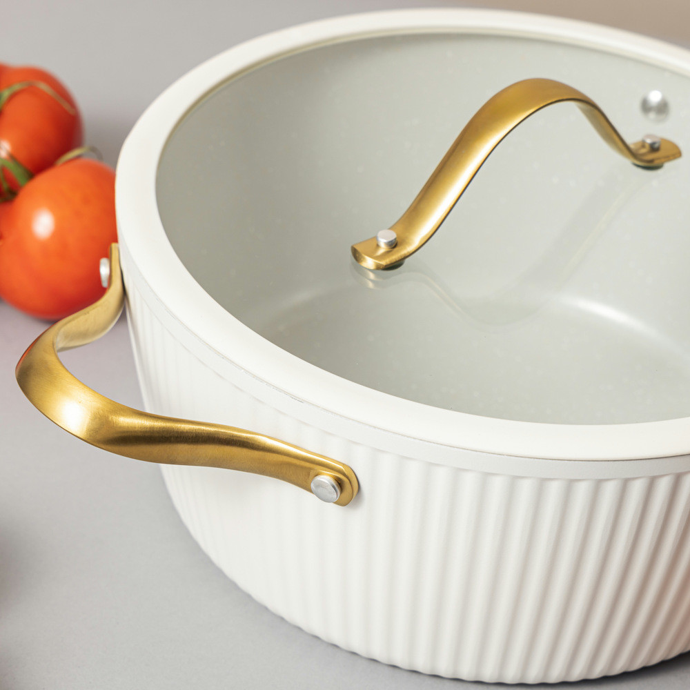 Thyme & Table 5.5 QT Ceramic Non-Stick Dutch Oven Ribbed Collection, White & Gold - Walmart.com | Walmart (US)