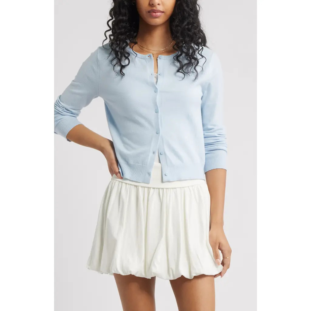 BP. Crewneck Cotton Blend Cardigan in Blue Skyride at Nordstrom, Size Xx-Small | Nordstrom