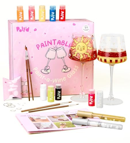 Pott’d Paintables Paint-a-Wine Glass Kit – DIY Glass Painting Kit for Adults with Wine Glasses, Enamel Paints, Brushes, Pens and Charms, Craft Kit for Adults, Perfect for Beginners | Amazon (US)