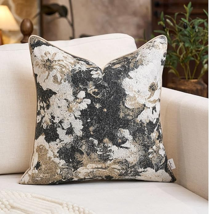 Yangest Neutral Flower Pillow Cover 20 x 20 Inches, Nature Chenille Square Throw Pillow Cover Sof... | Amazon (US)