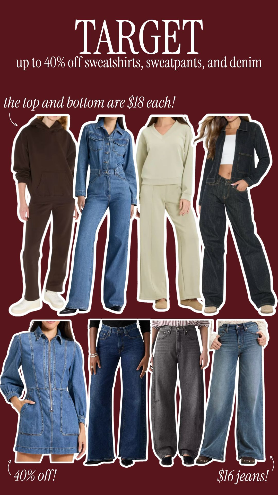 Up to 40% off sweatshirts, sweatpants, and denim from Target!!

sale alert, black friday, cyber week, denim, matching sets, gifts for her, new arrivals, loungewear, holiday outfit, winter fashion, dede raad 

 #LTKSeasonal #LTKSaleAlert #LTKFindsUnder100
