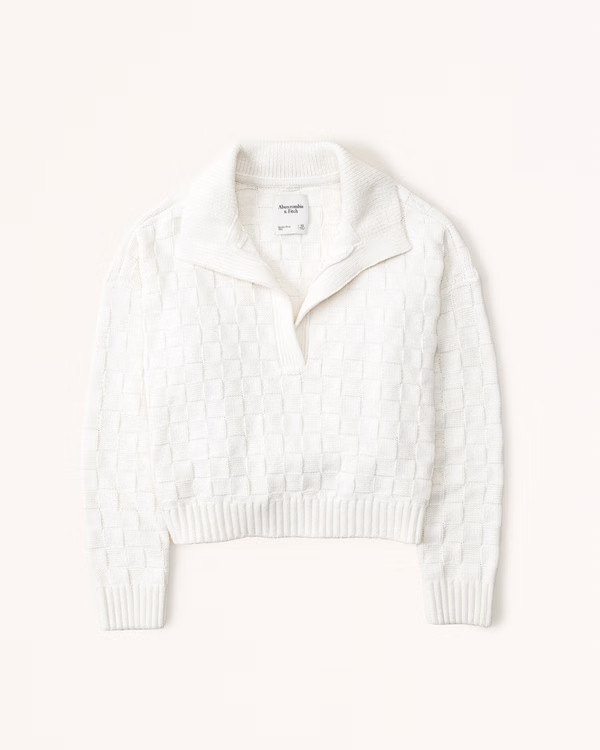 Women's Checkerboard Stitch Notch-Neck Sweater | Women's Tops | Abercrombie.com | Abercrombie & Fitch (US)