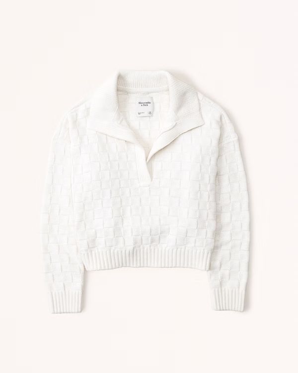Checkerboard Stitch Notch-Neck Sweater | Abercrombie & Fitch (US)