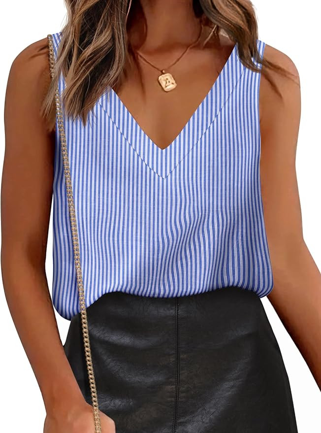 Chigant Womens Cotton Linen Tank Tops V Neck Casual Cami Sleeveless Blouses Summer Basic Tank Shi... | Amazon (US)