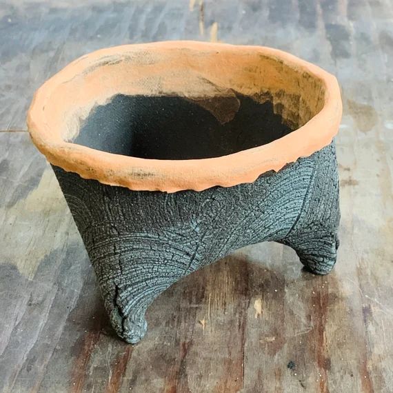 The Fisher Pot  Black Clay/blue Slip/orange Lip  | Etsy | Etsy (US)