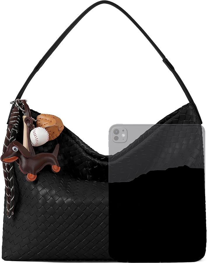 Woven Tote Bag for Women, Lightweight Vegan Leather Crossbody Purse Large shoulder handbag for Tr... | Amazon (US)