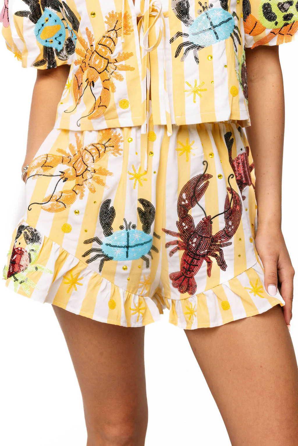 Yellow Stripe Crab & Lobster Short | Queen of Sparkles