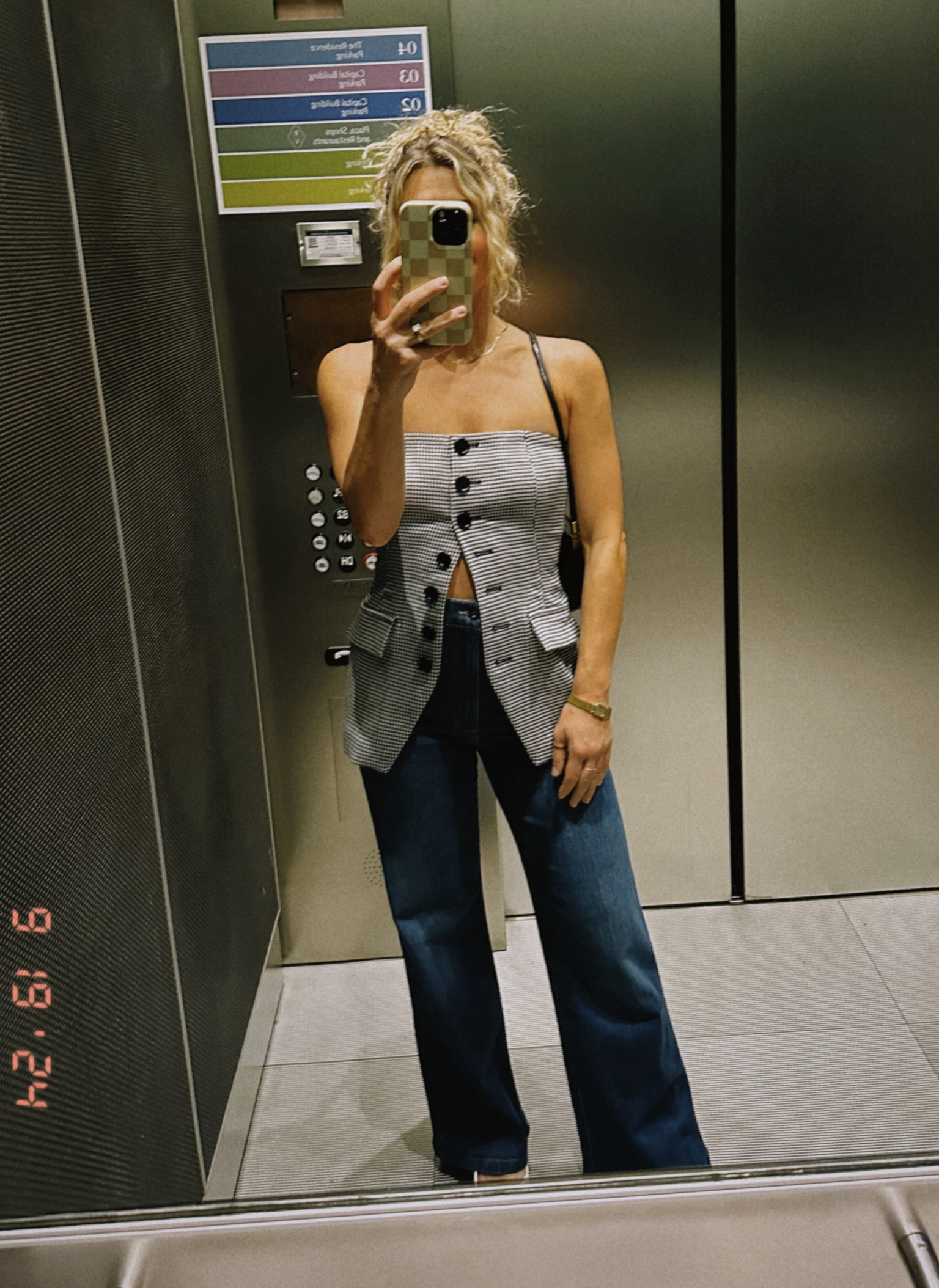 Fall denim outfit with bustier top. Highwaisted wide leg jeans. Wearing a 26 in jeans and small in the top! 

#LTKWorkwear #LTKSeasonal #LTKStyleTip