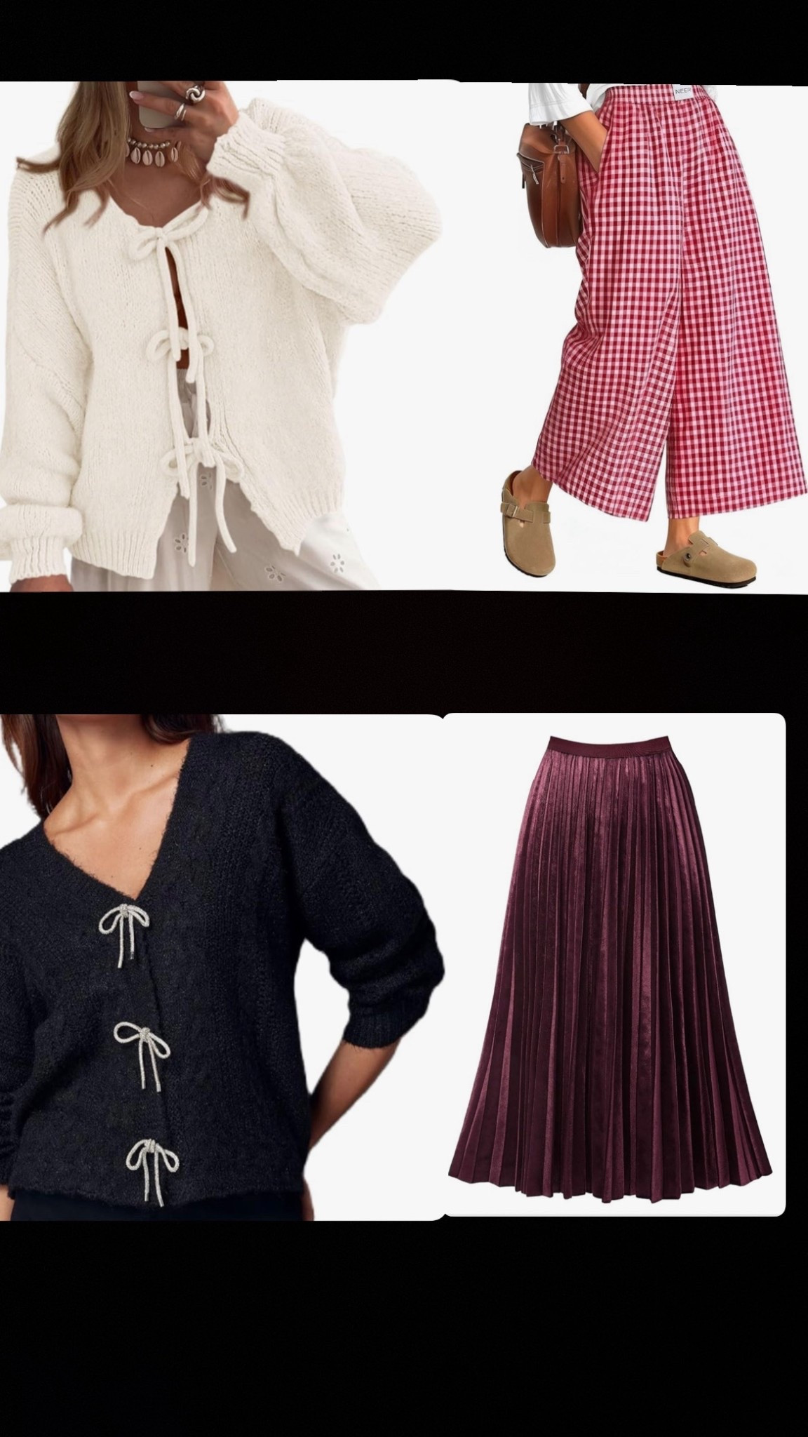 In need of a holiday outfit — casual or chic? These are two fashion- forward options!
#xmasoutfit
#holidayoutfit #christmasoutfit
#familyphoto #christmas #outfitidea #easyoutfits #festiveoutfits
#classyoutfits #gingham #bows #midiskirt #comfyoutfit #wideleg

#LTKFindsUnder100 #LTKSeasonal #LTKHoliday