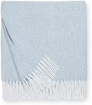Sferra Terzo 100% Brushed Cotton Throw - Ocean/White | Amazon (US)